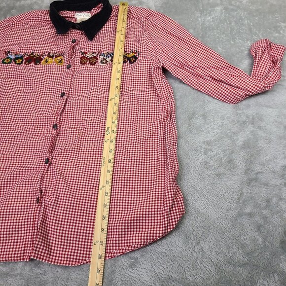 Bobbie Brooks Woman Red White Checked Christmas Mittens Button Front Top 18W 20W - Picture 8 of 9